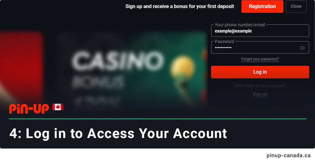 Log in to access your Pin Up Account