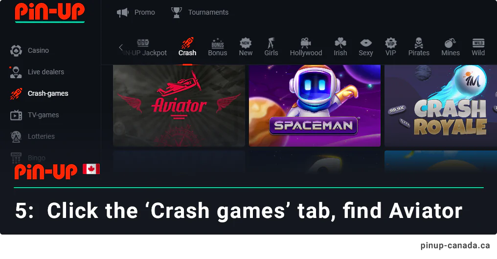 Click 'Crash Games' tab and find aviator icon