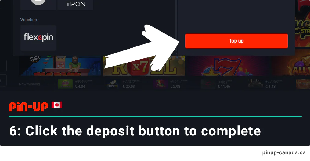 Click 'Top up' button to complete Pin Up Deposit Process