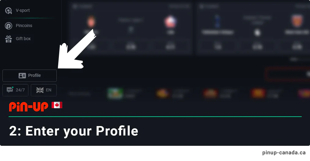 Go to your profile - Click on the button 'Profile' in the menu - Pin Up