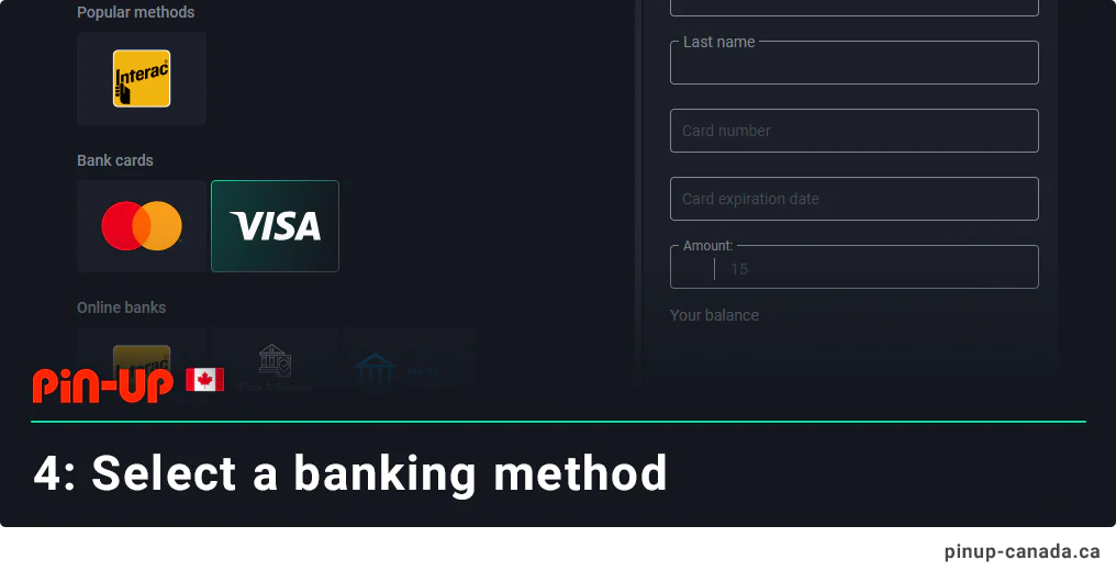 Select most convenient withdrawal method from the list - Pin Up Canada