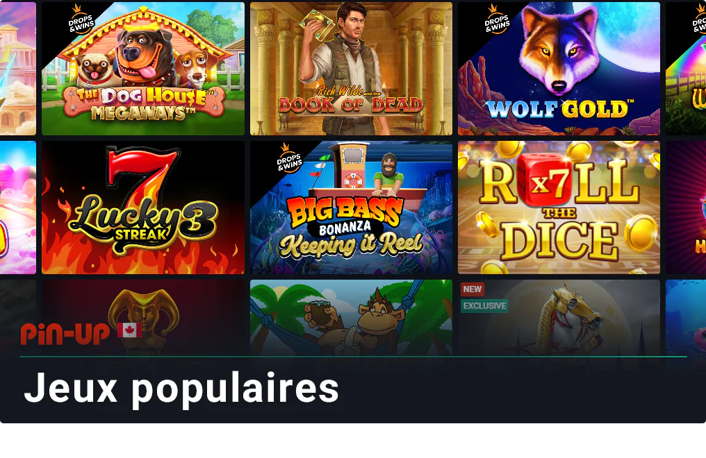 Liste des catégories et jeux populaires de casino mobile - Pin Up Canada