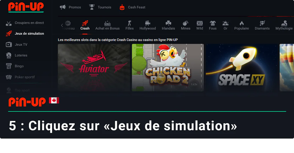 Cliquez sur l'onglet « Crash Games » et recherchez l'icône aviateur.