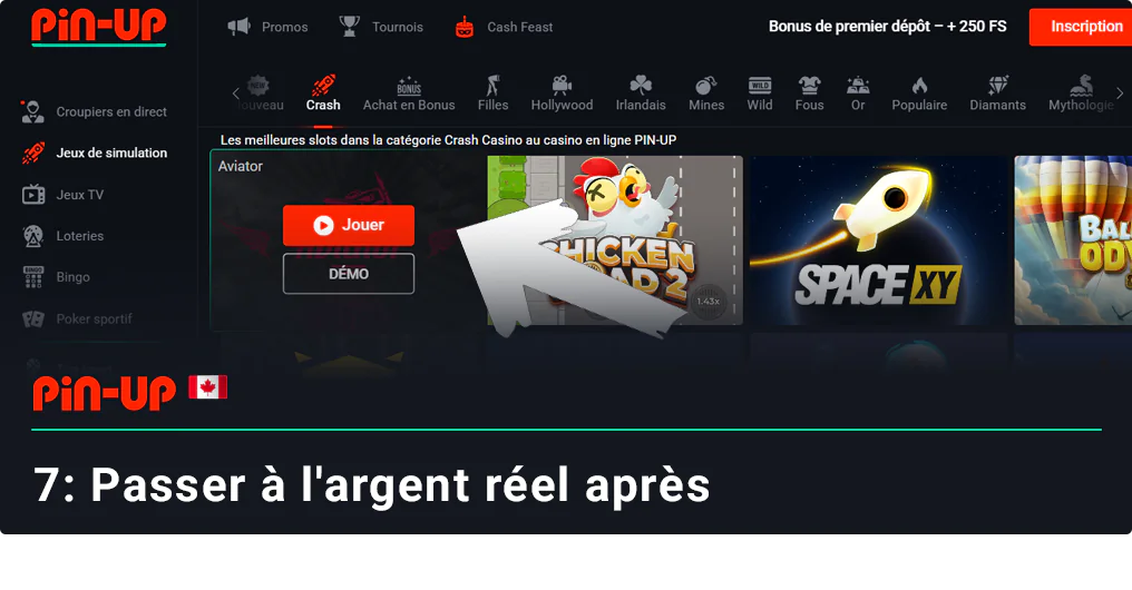 Après avoir joué en mode démo, passez au mode argent réel - Pin Up Aviator
