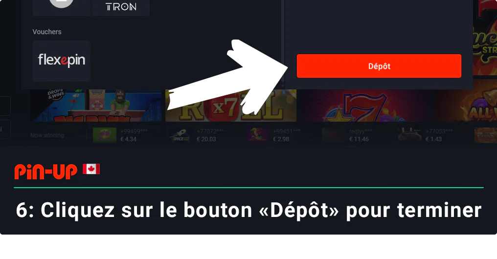 Cliquez sur le bouton « Recharger » pour terminer le processus de dépôt Pin Up.
