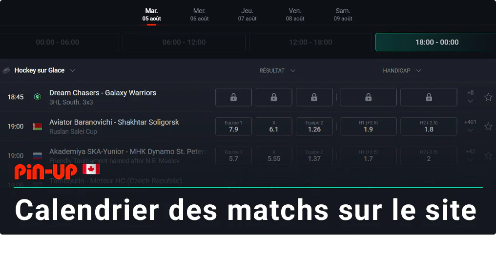 Suivez vos événements sportifs préférés grâce à la fonction Pin Up Match Schedule.