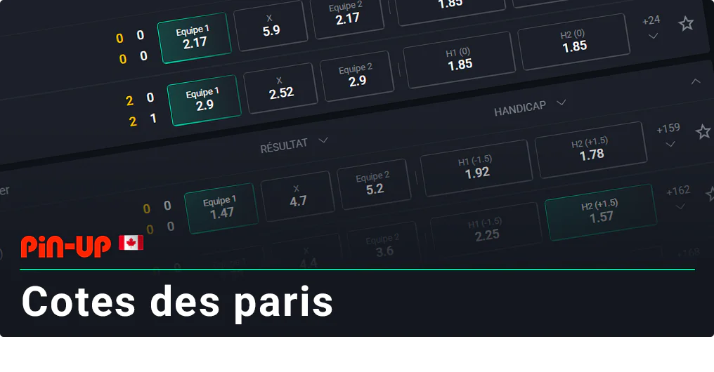 Choisissez parmi les formats de cotes de paris les plus populaires sur Pin Up Canada