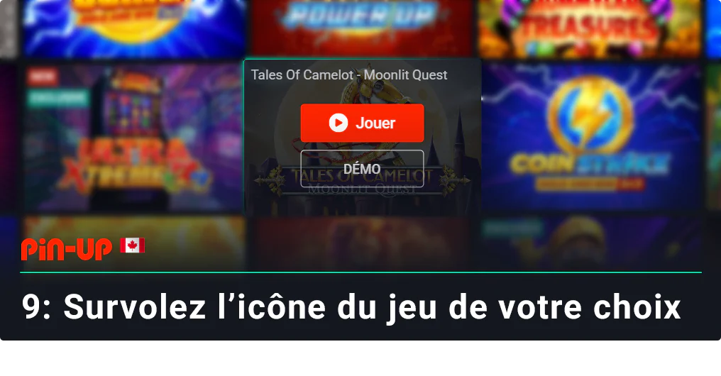 Passez la souris sur le jeu sélectionné - Pin Up Casino