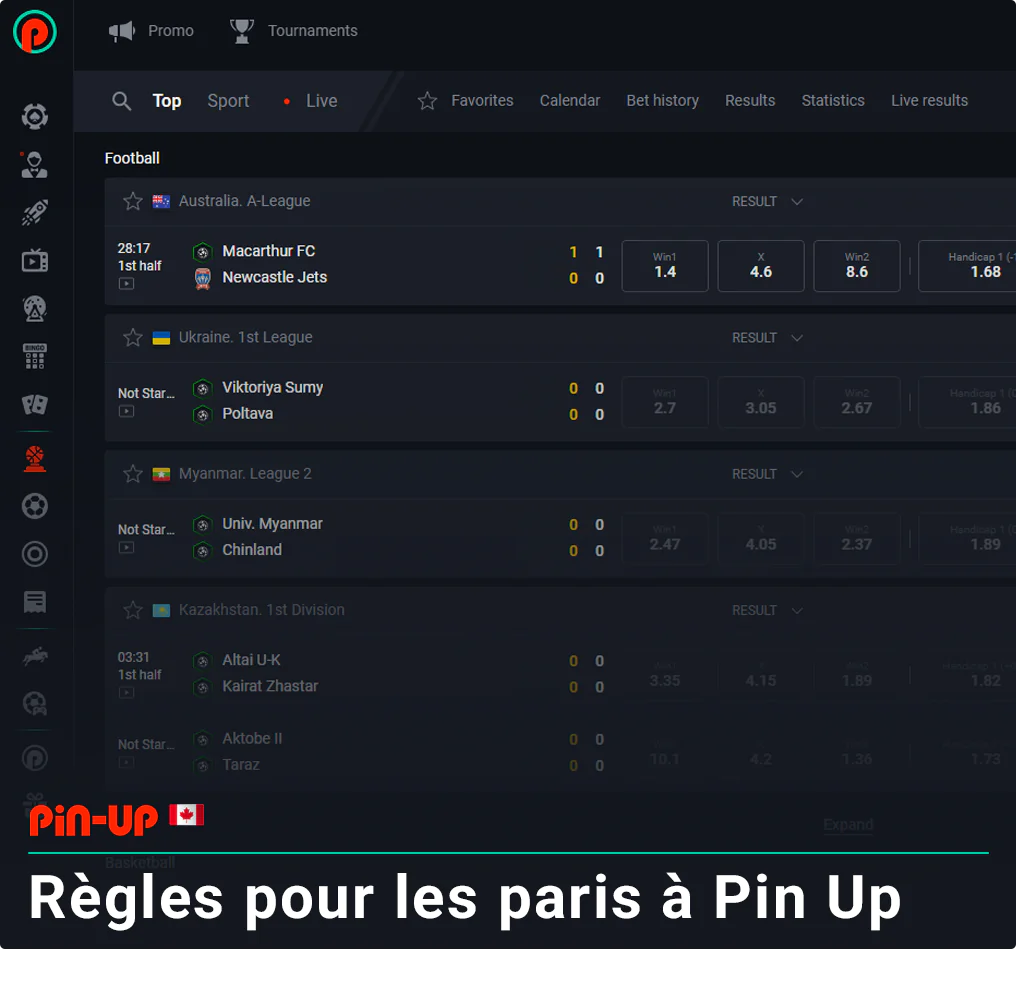 Règles pour les paris sportifs chez Pinup