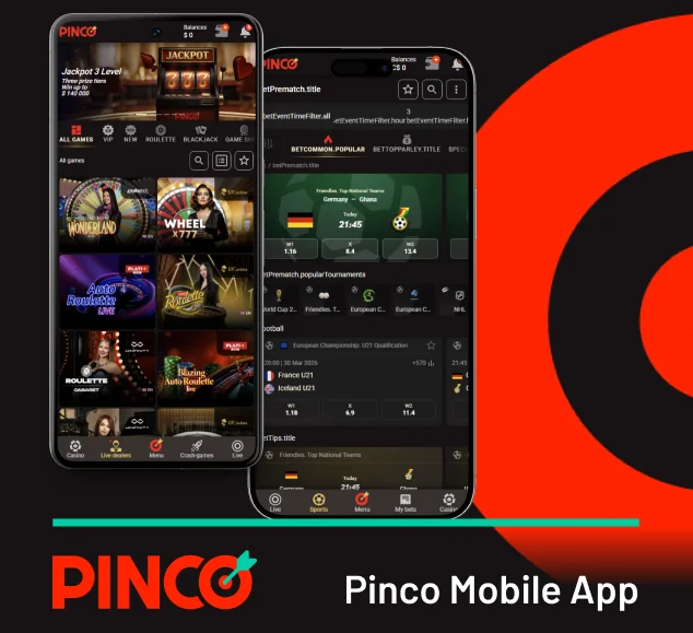 Pinco created a special mobile application with casino games, sports betting