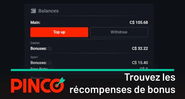 Retrouvez les récompenses du bonus sur votre solde de Pinco bonus