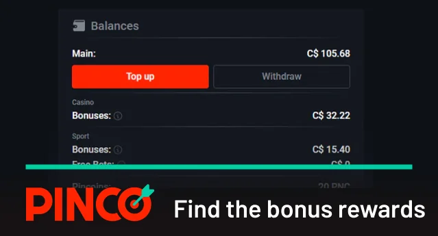 Find the bonus rewards on Pinco balance