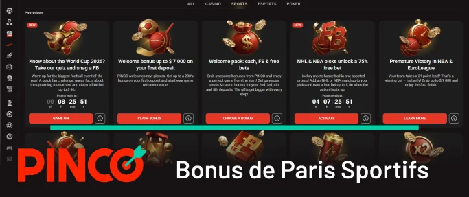 Liste des bonus sportifs réels chez Pinco Canada