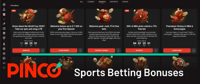 Appealing sports betting promotions in Pinco