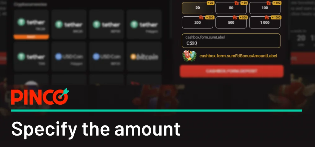 Specify the amount on Pinco