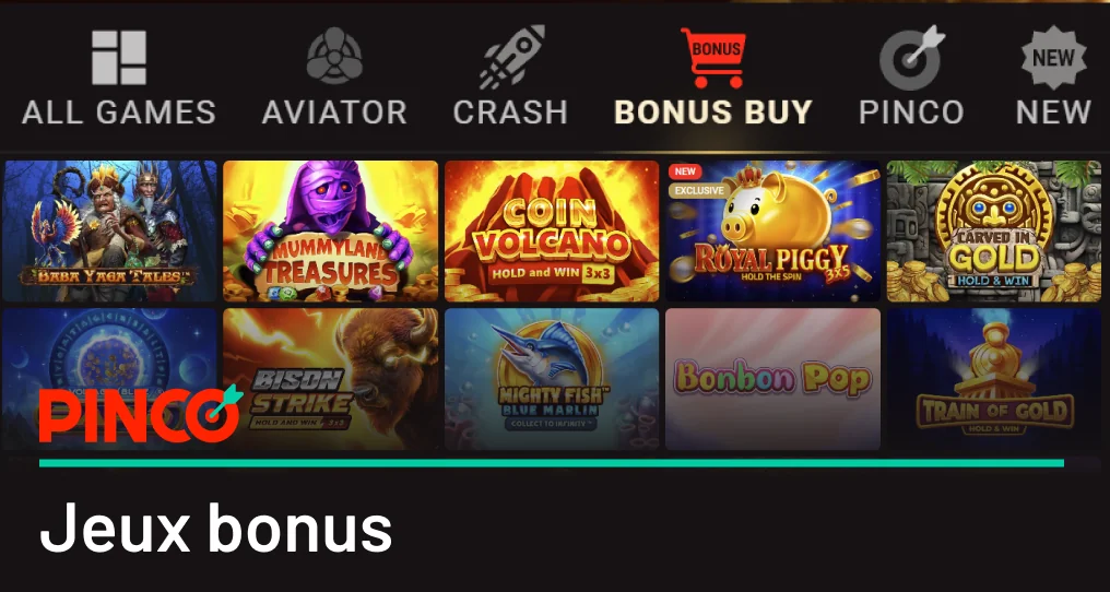 Jeux bonus du casino Pin Up Canada Catégorie des machines à sous