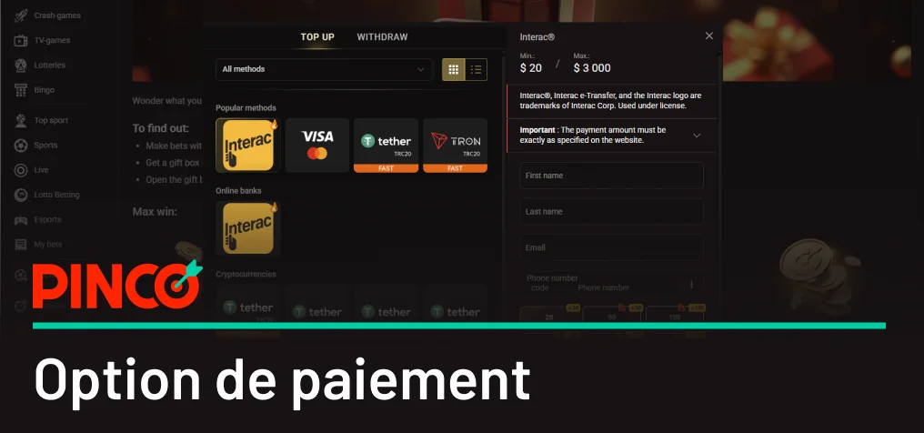 Pinco électionnez une option de paiement