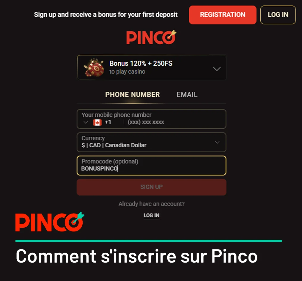 Instructions d'inscription étape par étape Pinco