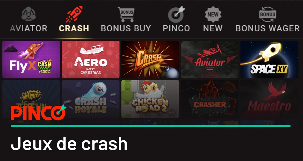 Les jeux Crash sont populaires parmi les utilisateurs de Pinco