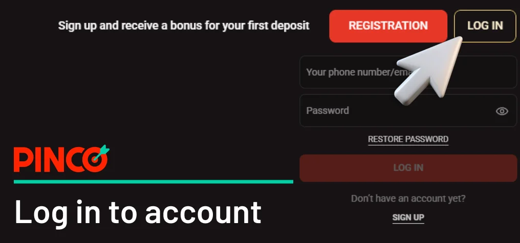 Log in to start playing at Pinco