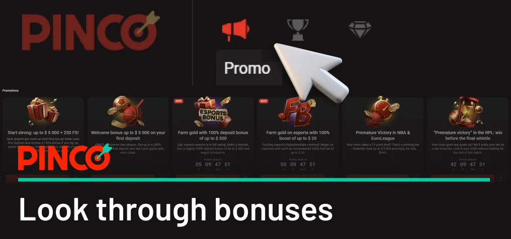 Check actual Pinco Promotions on the promotions page