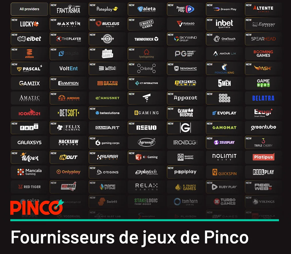 Le casino Pinco propose aux joueurs des jeux sous licence provenant de développeurs