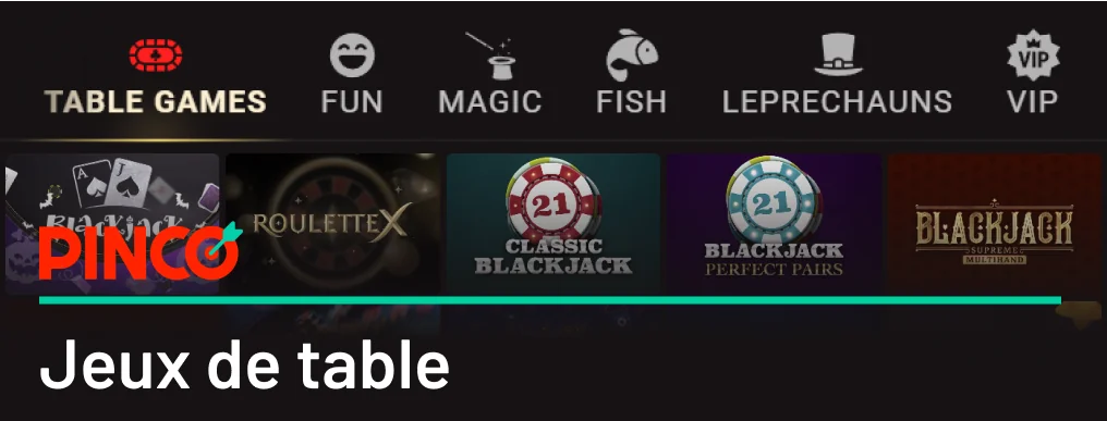 Catégorie Pinco Jeux de table - Baccarat, Blackjack, Poker