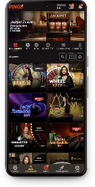 Page de casino en direct de l'application Pinco
