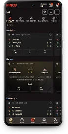 Page de paris sportifs de l'application Pinco