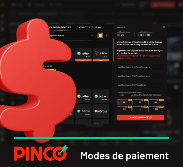 Pinco Canada accepte tous les modes de paiement courants