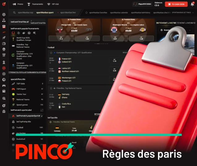 Règles pour les paris sportifs chez Pinco